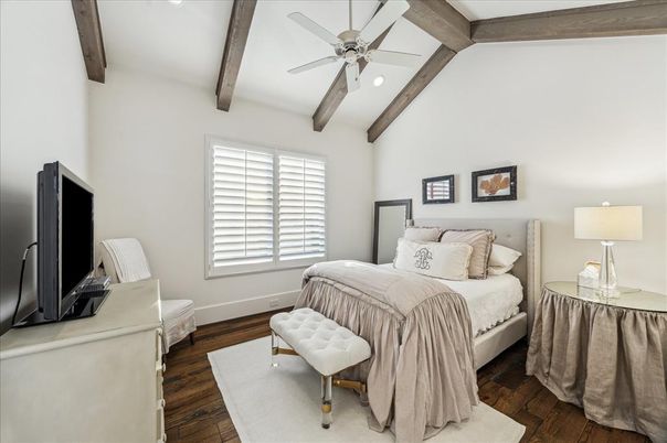 Bedroom, Interior, Recessed Lighting, Wooden Beams, Wood Texture Flooring