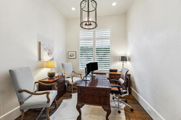 Home Office, Interior, Pendant Lights, Recessed Lighting, Wood Texture Flooring