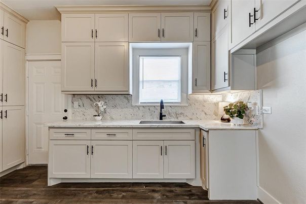 Interior, Kitchen, Marble Walls, Wood Texture Flooring