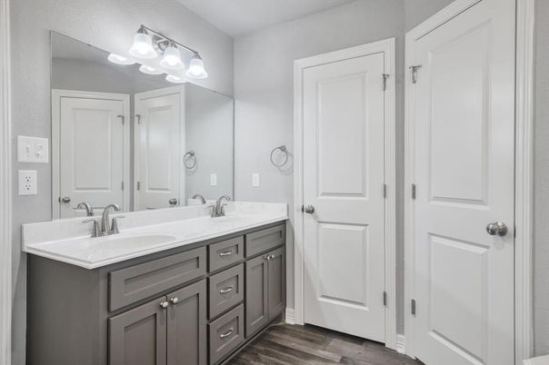 Bathroom, Dual Sink Vanities, Interior, Wood Texture Flooring