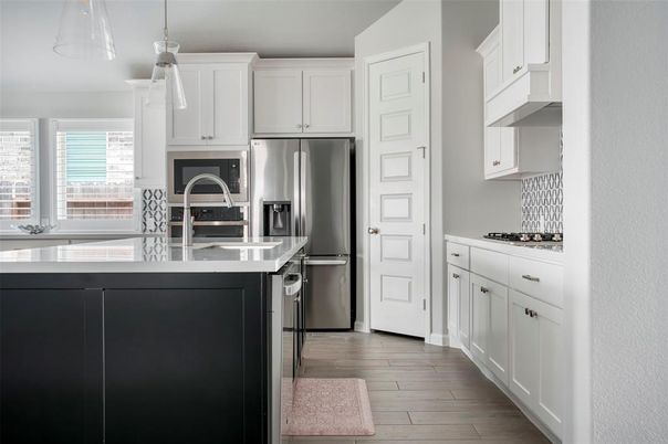 Interior, Kitchen, Pendant Lights, Stainless Steel Appliances, Wood Texture Flooring