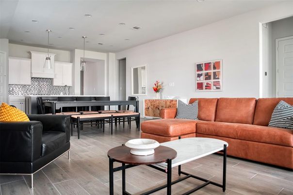 Dining room, Interior, Kitchen, Living room, Pendant Lights, Recessed Lighting, Wood Texture Flooring