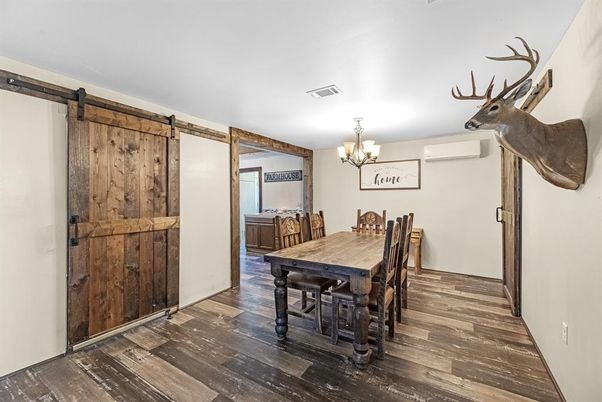 Chandelier, Dining room, Interior, Wood Texture Flooring