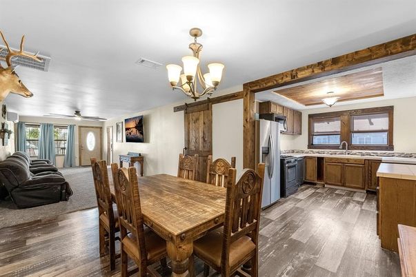 Chandelier, Dining room, Interior, Kitchen, Wood Texture Flooring