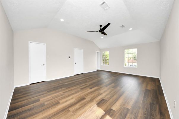 Empty room, Interior, Recessed Lighting, Wood Texture Flooring