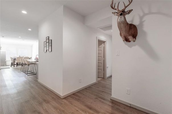 Dining room, Interior, Recessed Lighting, Wood Texture Flooring