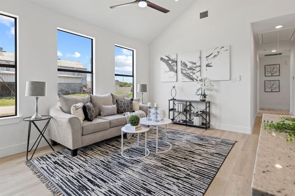 Interior, Living room, Recessed Lighting, Wood Texture Flooring