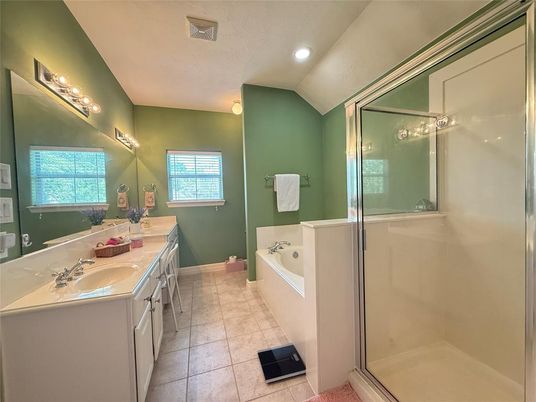 Bathroom, Dual Sink Vanities, Glass Shower, Interior, Recessed Lighting