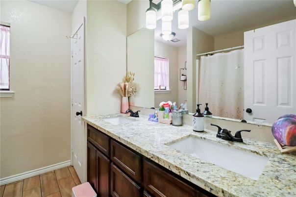 Bathroom, Dual Sink Vanities, Interior, Wood Texture Flooring
