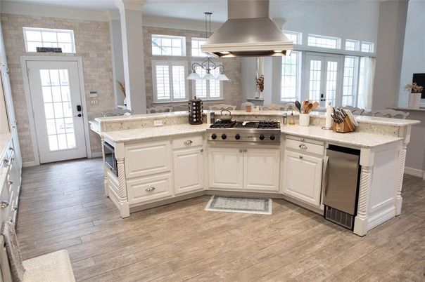 Interior, Kitchen, Pendant Lights, Stainless Steel Appliances, Wood Texture Flooring
