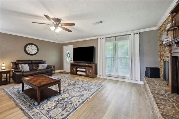 Fireplace, Interior, Living room, Stone Walls, Wood Texture Flooring