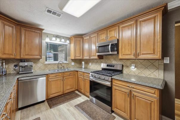 Interior, Kitchen, Stainless Steel Appliances, Wood Texture Flooring