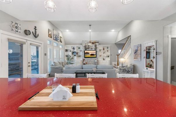 Fireplace, Interior, Living room, Recessed Lighting, Stone Walls