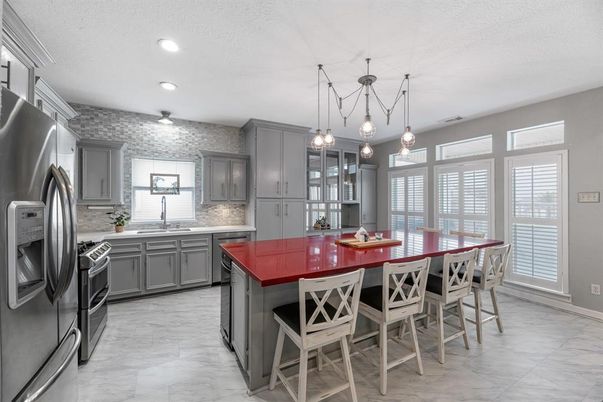 Interior, Kitchen, Marble, Pendant Lights, Recessed Lighting, Stainless Steel Appliances