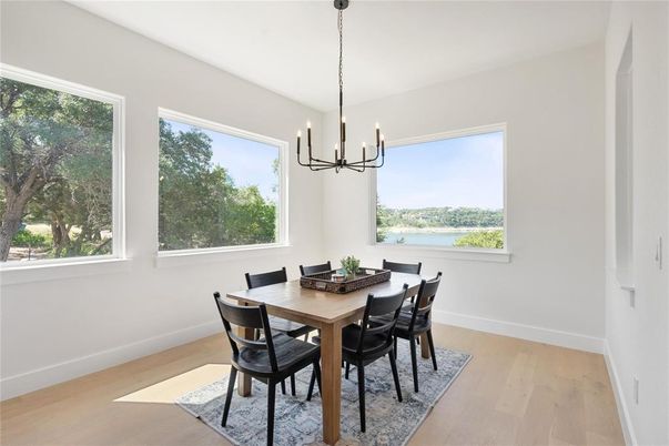 Chandelier, Dining room, Interior, Pendant Lights, Wood Texture Flooring