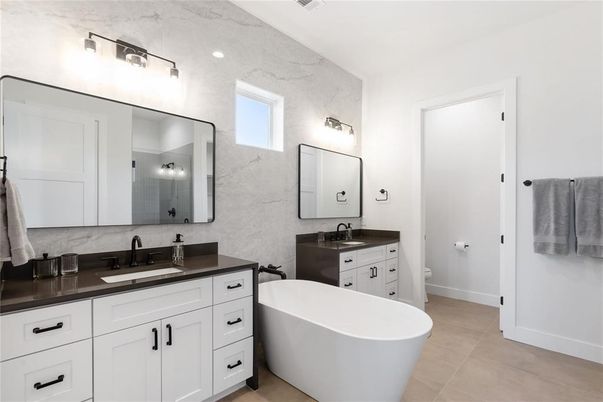 Bathroom, Dual Sink Vanities, Free Standing Baths, Interior, Recessed Lighting