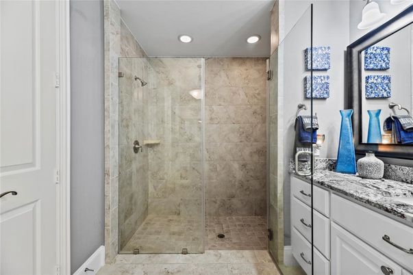 Bathroom, Glass Shower, Interior, Recessed Lighting