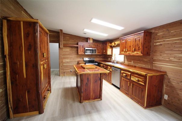 Interior, Kitchen, Wood Texture Flooring, Wooden Walls