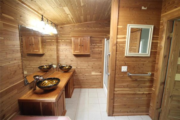 Bathroom, Dual Sink Vanities, Interior, Wooden Ceilings, Wooden Walls