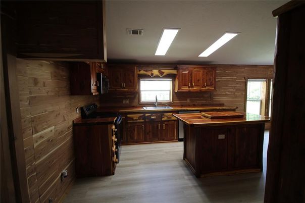 Interior, Kitchen, Wood Texture Flooring, Wooden Walls