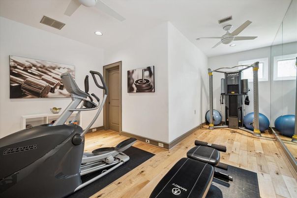 Fitness Equipment, Interior, Recessed Lighting, Wood Texture Flooring