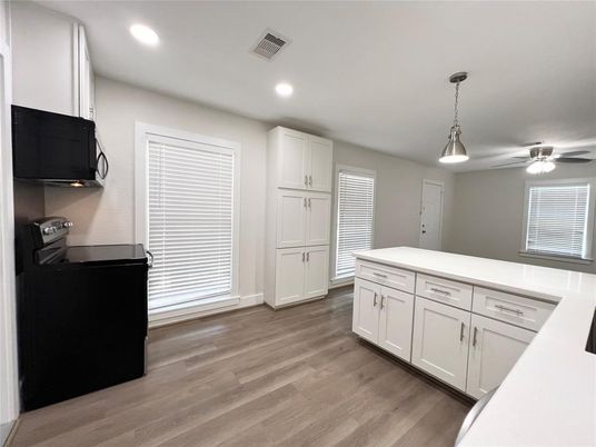 Interior, Kitchen, Pendant Lights, Recessed Lighting, Wood Texture Flooring
