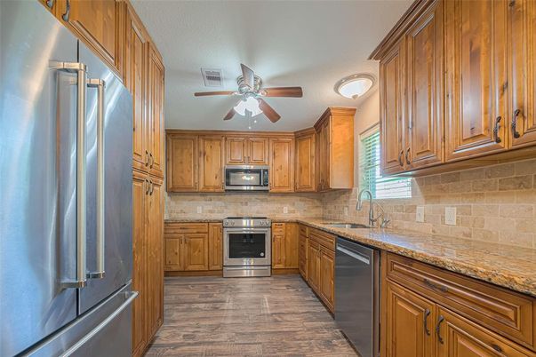 Interior, Kitchen, Stainless Steel Appliances, Wood Texture Flooring