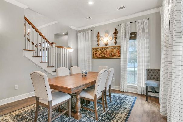 Dining room, Interior, Recessed Lighting, Wood Texture Flooring