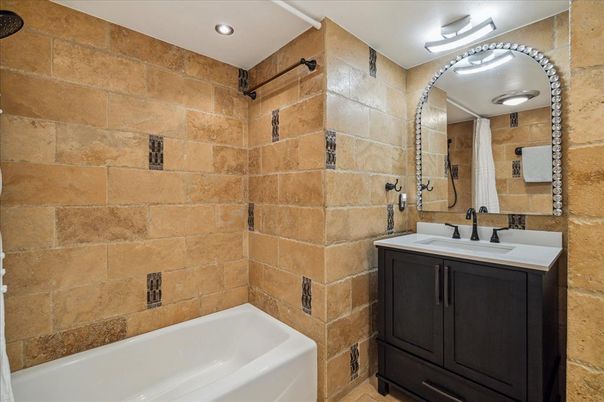 Bathroom, Interior, Recessed Lighting, Stone Walls