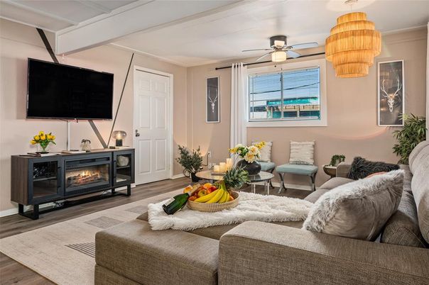 Chandelier, Fireplace, Interior, Living room, Wood Texture Flooring