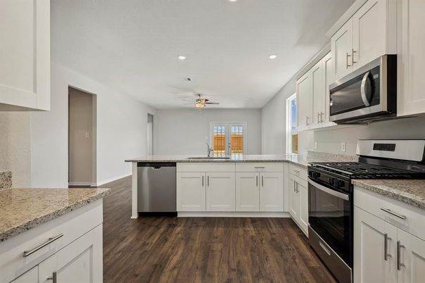 Interior, Kitchen, Recessed Lighting, Wood Texture Flooring