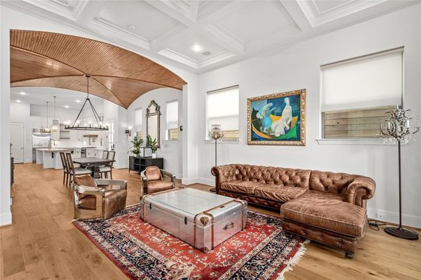 Interior, Kitchen, Living room, Pendant Lights, Recessed Lighting, Wood Texture Flooring