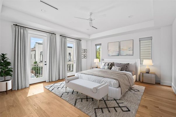 Bedroom, Interior, Recessed Lighting, Wood Texture Flooring