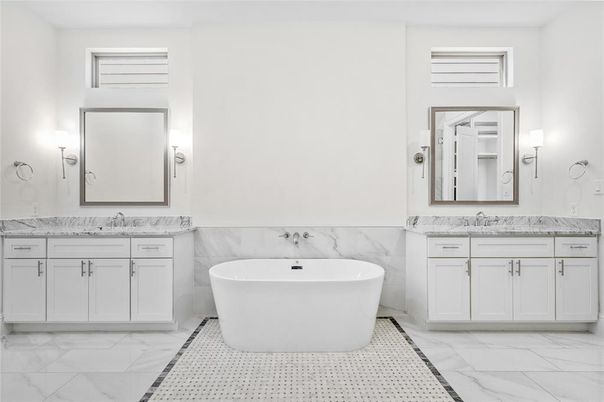 Bathroom, Dual Sink Vanities, Free Standing Baths, Interior, Marble