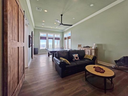 Billiard Table, Game Room, Interior, Living room, Recessed Lighting, Wood Texture Flooring