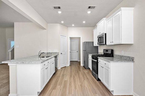 Interior, Kitchen, Recessed Lighting, Wood Texture Flooring