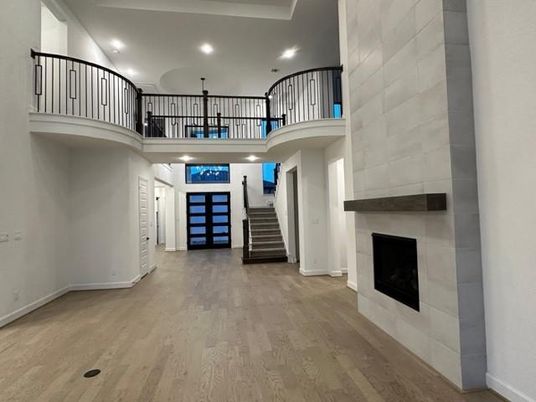 Fireplace, Interior, Recessed Lighting, Wood Texture Flooring