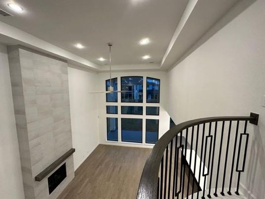 Interior, Recessed Lighting, Stone Walls, Wood Texture Flooring