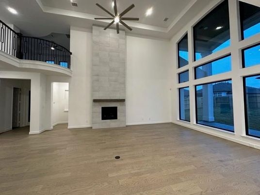Fireplace, Interior, Recessed Lighting, Wood Texture Flooring