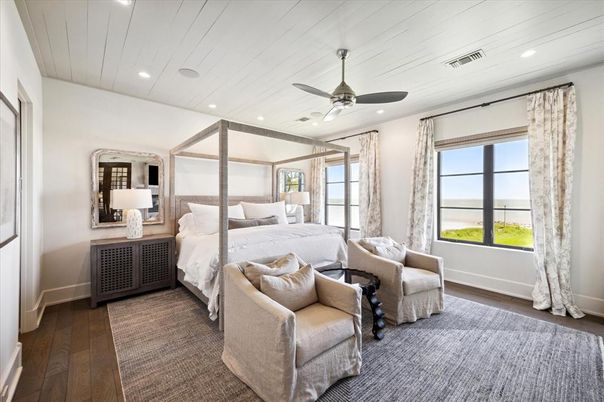 Bedroom, Interior, Recessed Lighting, Water, Wood Texture Flooring