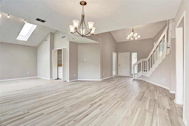 Chandelier, Empty room, Interior, Wood Texture Flooring