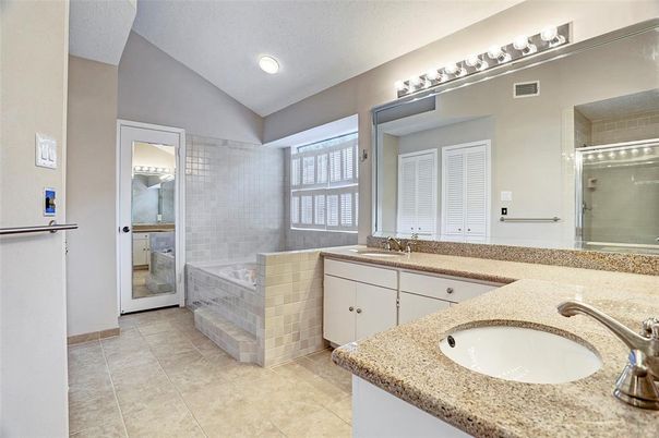 Bathroom, Dual Sink Vanities, Glass Shower, Interior, Recessed Lighting