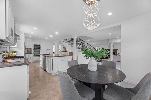 Dining room, Interior, Kitchen, Pendant Lights, Recessed Lighting, Stainless Steel Appliances