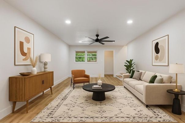 Interior, Living room, Recessed Lighting, Wood Texture Flooring