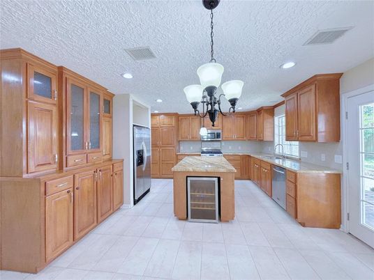 Chandelier, Interior, Kitchen, Pendant Lights, Recessed Lighting, Stainless Steel Appliances