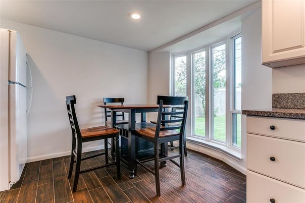 Dining room, Interior, Recessed Lighting, Wood Texture Flooring