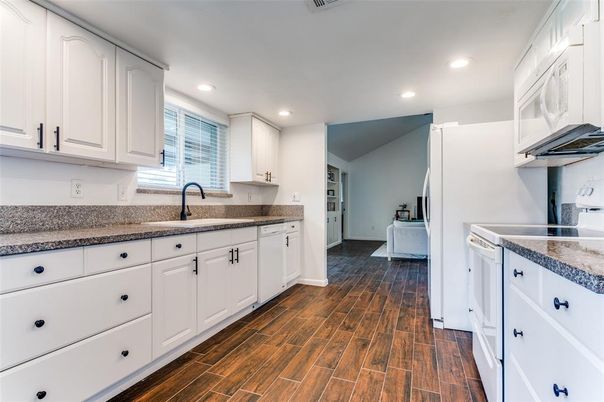 Interior, Kitchen, Recessed Lighting, Wood Texture Flooring