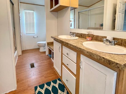 Bathroom, Dual Sink Vanities, Interior, Wood Texture Flooring