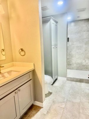 Bathroom, Glass Shower, Interior, Recessed Lighting