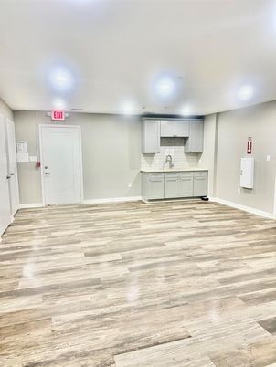 Empty room, Interior, Kitchen, Recessed Lighting, Wood Texture Flooring